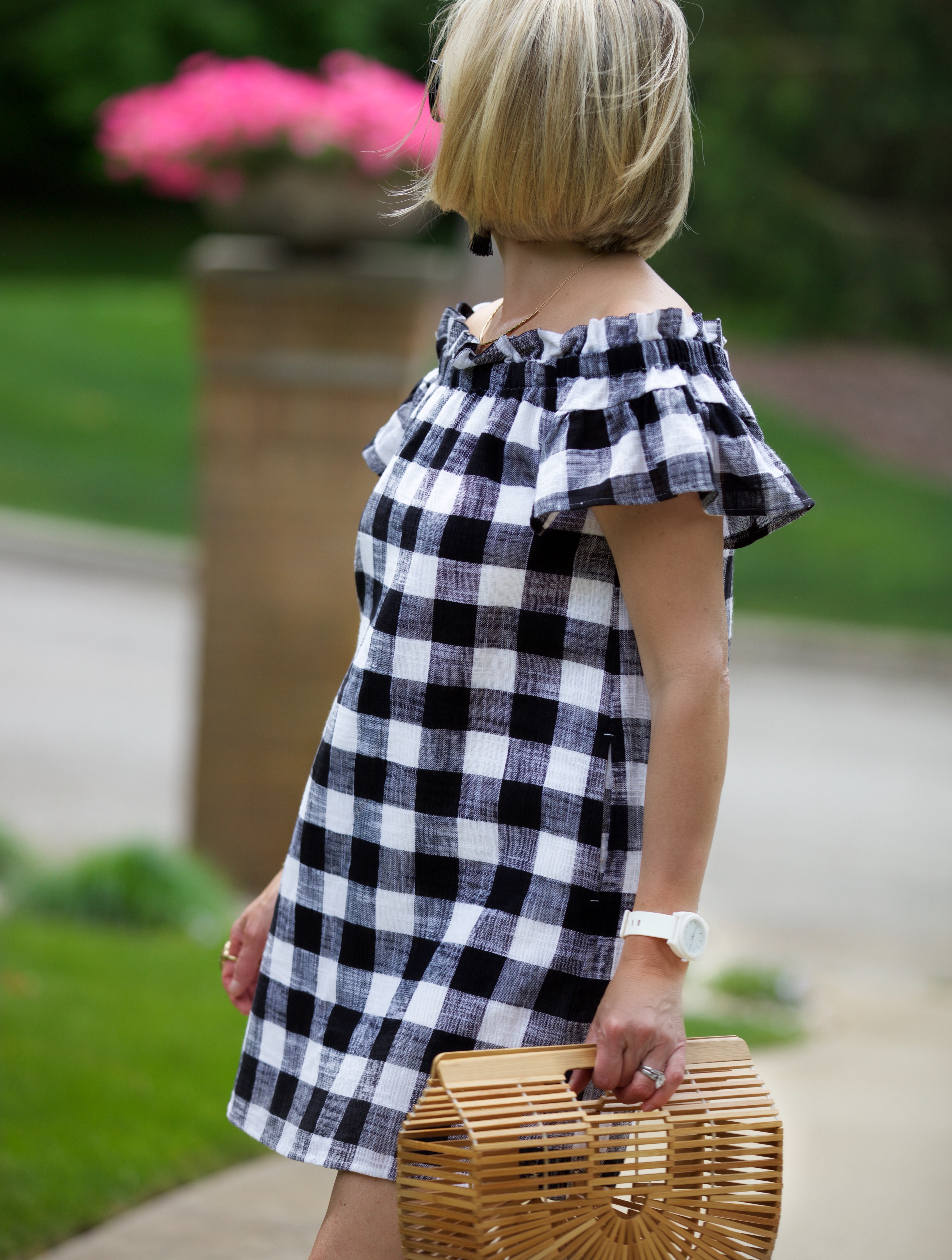 Gingham Off The Shoulder Picnic Dress