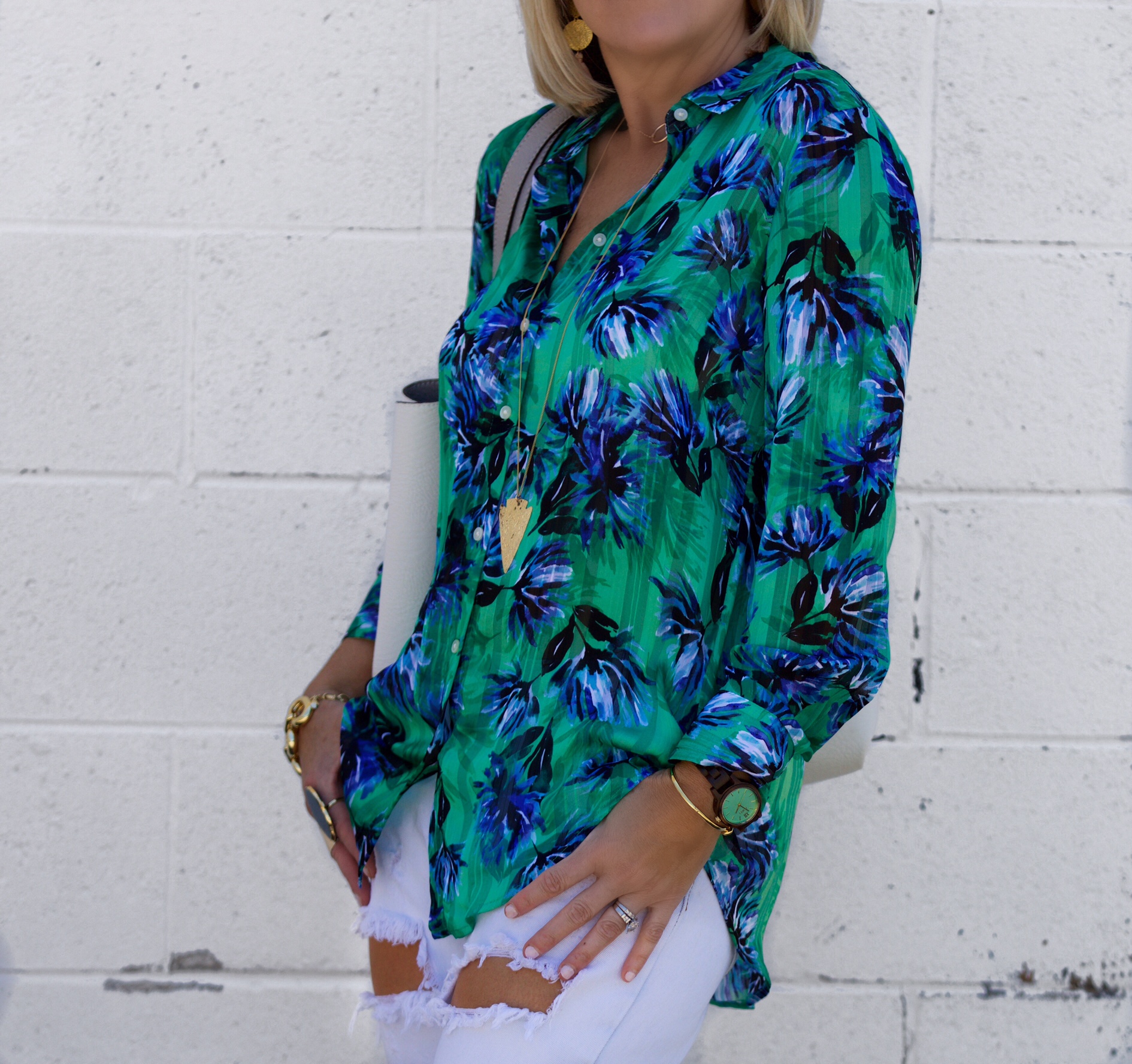 TROPICAL GARDEN EASY CARE BLOUSE