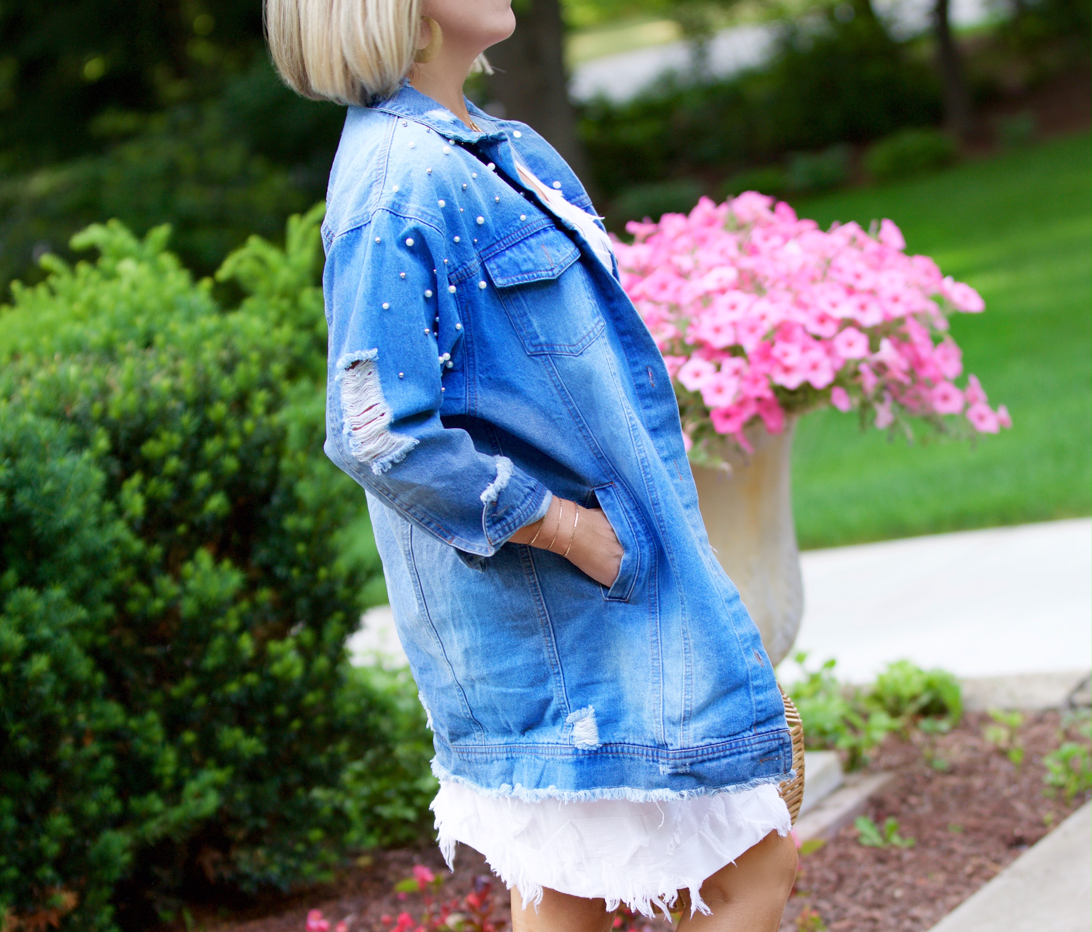 Fringe Shift Dress and Oversized Denim Jacket