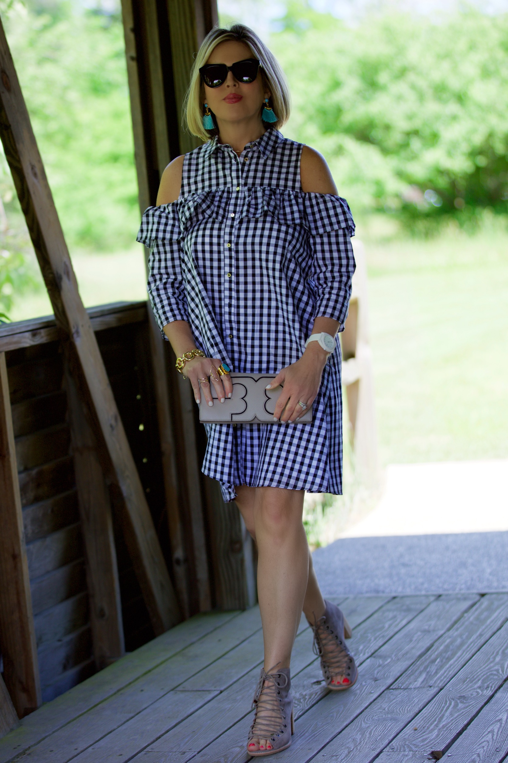 Black and White Cold Shoulder Dress