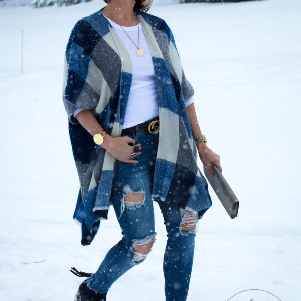 Loft Buffalo Plaid Poncho + The Most Flattering T-Shirt